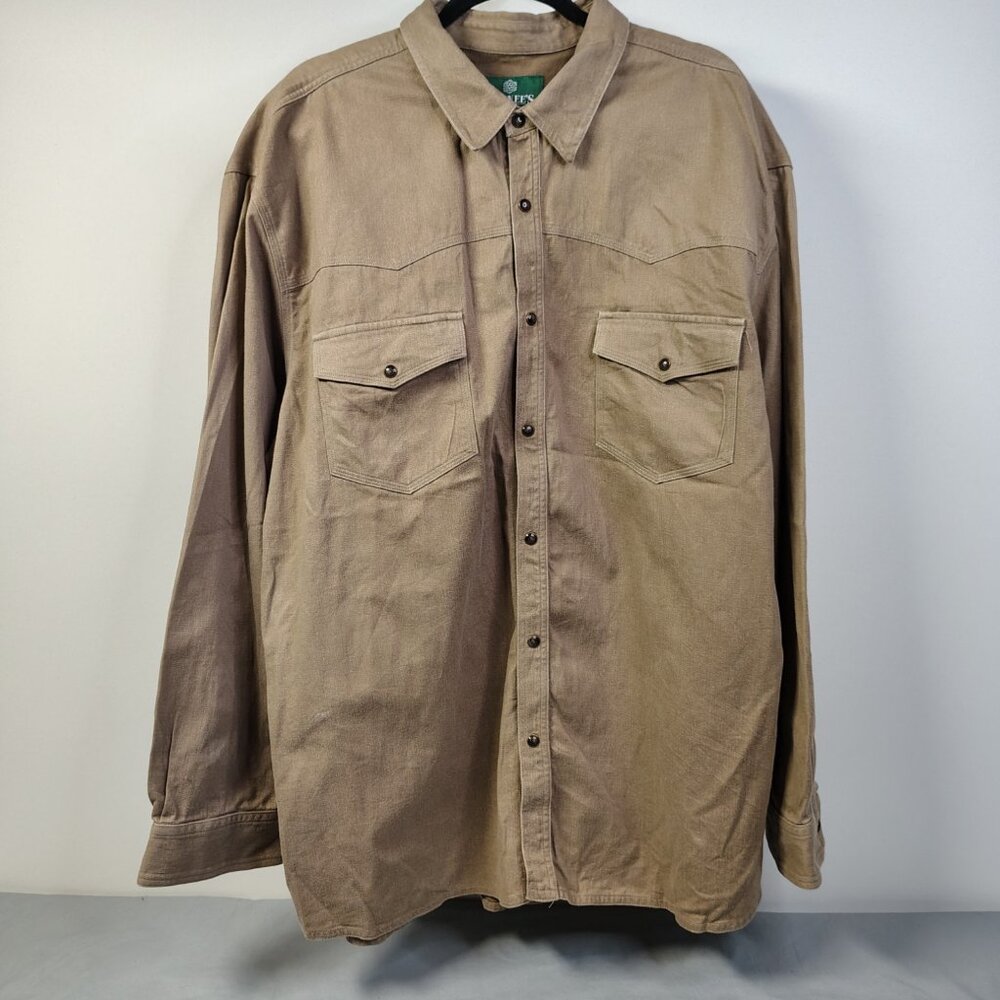 Schnees Bozeman Long Sleeve Shirt Mens XXXL 3XL Brown Cotton Snap Front‎ Western